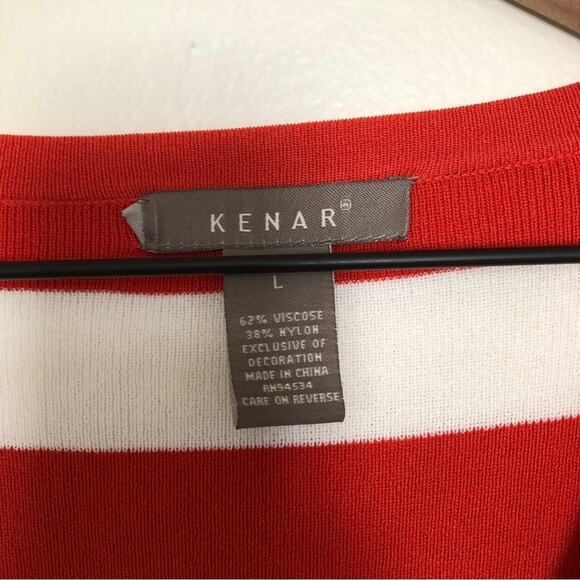 Kenar Red and White Striped Square Neck 3/4 Sleeve Corset Tie Knot Sweater Top - Picture 3 of 7